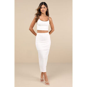 Lulus Trendy Match White And Brown Ribbed Two-piece Midi Dress - Size L